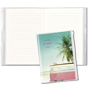 Living My Best Life pouch journal-palm/surf board/beach-208 lined pgs-slide zip